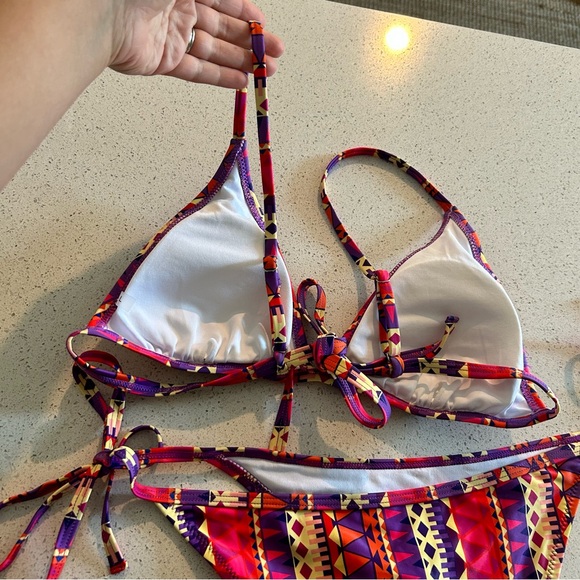 NEW Cupshe Bikini Set Large Aztec Tribal Boho Purple Pink Adjust Swim Top Bottom - Picture 7 of 10
